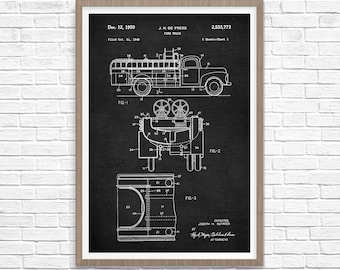 Fire Truck Patent Art Print, Firefighter Decor