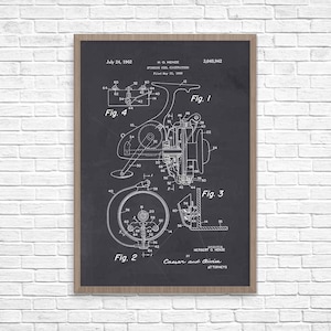 Patent Print, Fishing Spinning Reel Patent, Parchment, Chalkboard, Blueprint, Rod, Pole, Fish, Outdoors, Art, Decor, Gift Man Cave