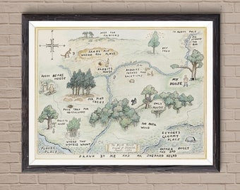 Classic Winnie the Pooh 100 Acre Woods Map for Nursery Decor, classic pooh, winnie the pooh, nursery decor, pooh nursery, winnie the pooh