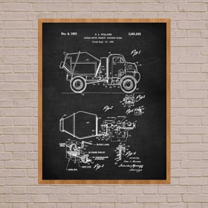Construction Art, Concrete Truck, Concrete Mixer, Cement truck, truck gifts, contractor gift, vehicle design, truck patent, truck art