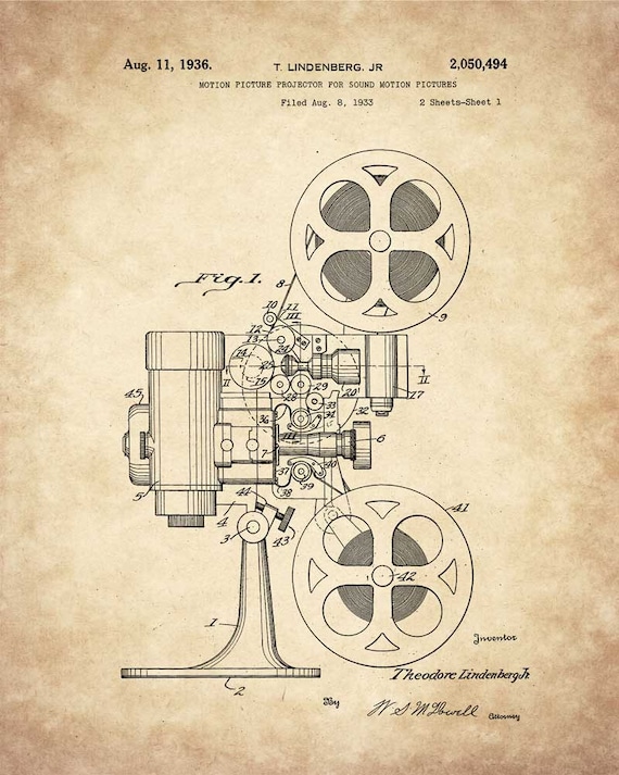 Vintage Film Projector Art Print, Movie Patent Blueprint - Etsy