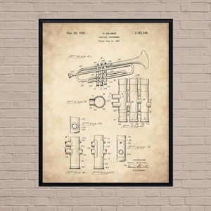 Trumpet, Music Prints, Musical Instruments, Music Lover, gift for music lover, music lover gift, vintage music, gift for musician