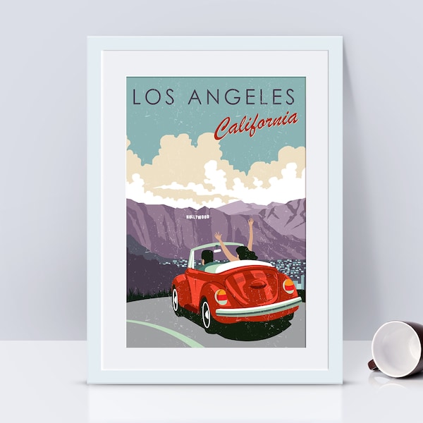 Reizen poster, Los Angeles, vintage reizen, reizen van Los Angeles, kunst van Los Angeles, reizen kunst, poster, reizen print, reizen kunst aan de muur
