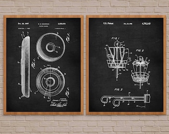 Frisbee Patent Print Wall Art Set, Frisbee Golf, Disc Golf, Disc Golf Patent Art Poster