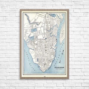 Charleston South Carolina Map, Charleston Map, Old Map of Charleston, Charleston Vintage, Maps, Home Office, Wall Art