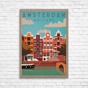 Amsterdam Europe Travel Art, Travel Holland Poster, Dutch Art
