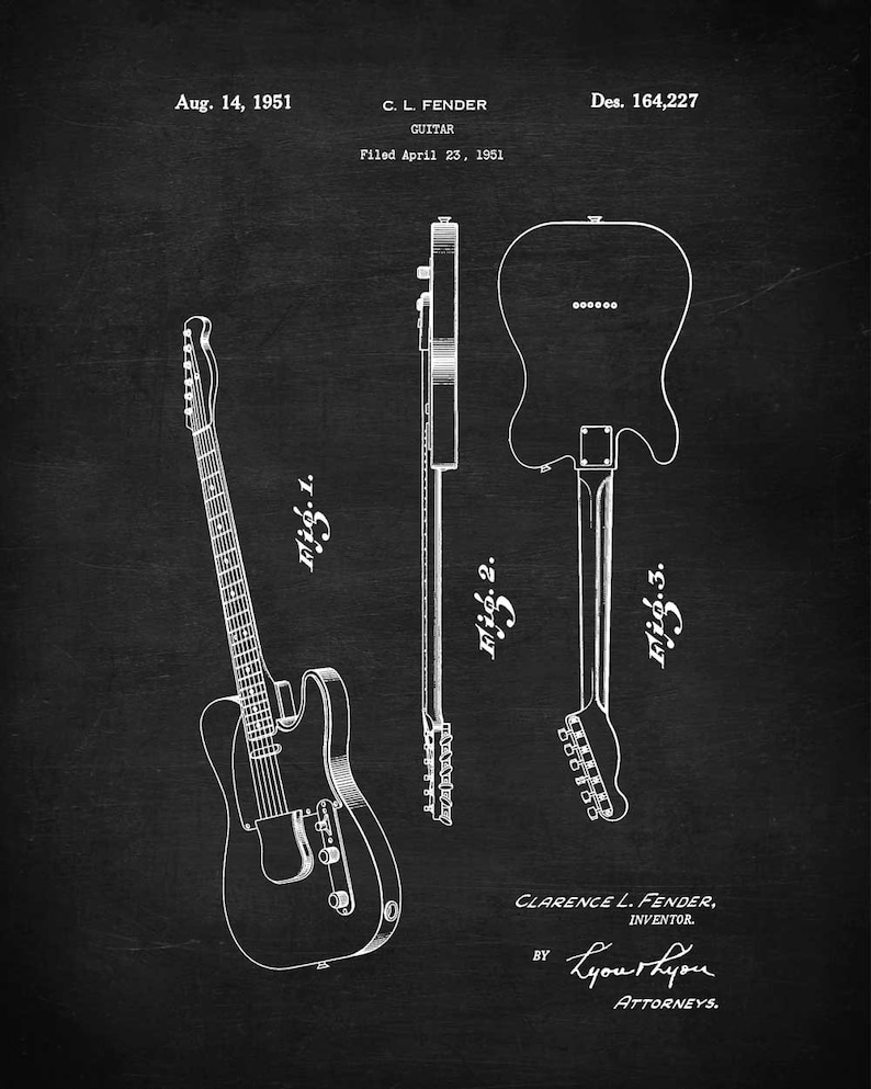 Guitar Art Set of 4 Print Guitar Wall Art Mid Century Modern Etsy