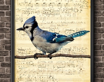 vintage Feuille de musique Bird Wall Art, Feuilles de musique, Butterfly Art, Notes musicales, Feuille de musique ancienne, Décor de salle de musique, Notes musicales