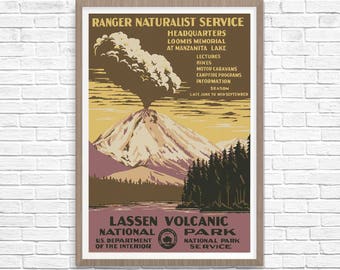 Lassen National Park Retro Wall Art Climbing Travel Outdoorsy Gifts for Him