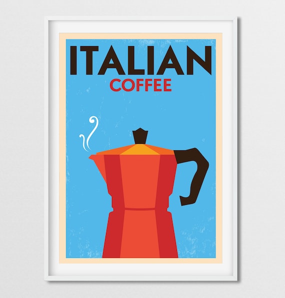 Italian Coffee Art Poster, Travel Decor, Cityscape Print, Retro City Art Travel Decor, Housewarming Art Gift