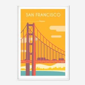 San Francisco Vintage Travel Poster, Cityscape Print, Retro City Art Travel Decor, Housewarming Art Gift