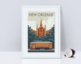 New Orleans, Viaggi vintage, Poster di New Orleans, Arte di viaggio, Stampa new orleans, Poster, New Orleans Art, Stampa di viaggio, Travel Wall Art