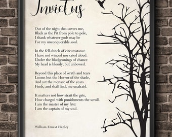 Invictus Poem by William Ernest Henley Typography Print - Inspirational Poster - Student Wall Poster - Dorm Decor