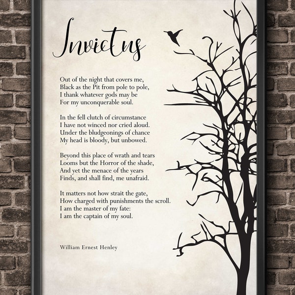Poema invictus de William Ernest Henley Tipografía Impresión - Cartel inspirador - Cartel de la pared del estudiante - Decoración del dormitorio