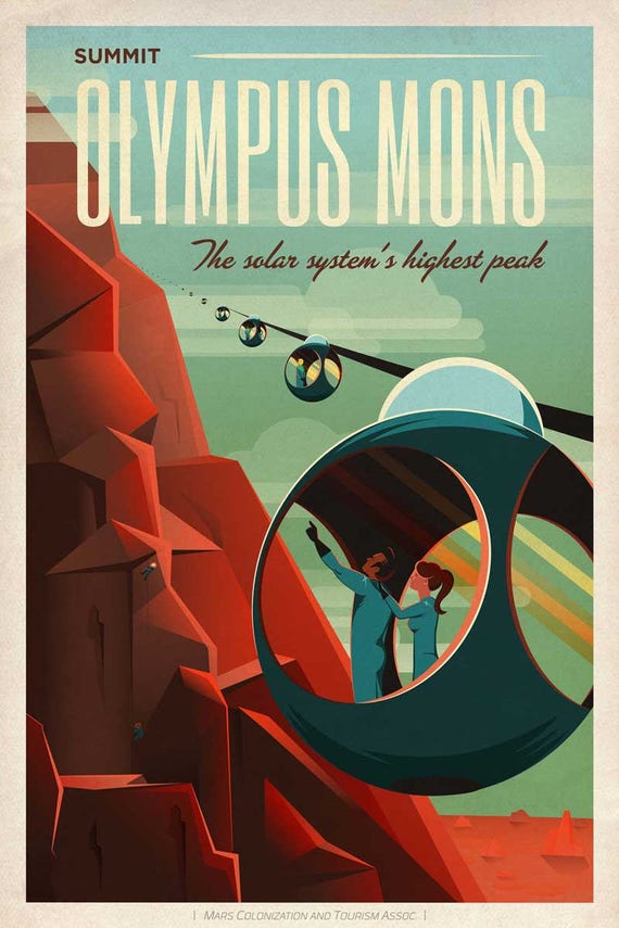 Mars Travel Poster, Olympus Mons, Space Print - Etsy