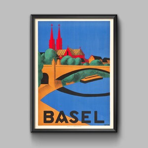 Cartel de viaje de Basilea - 1937 - Basilea - Suiza viajes - cartel turístico - Basilea Suiza - Europa Travel Art - Cartel de Suiza