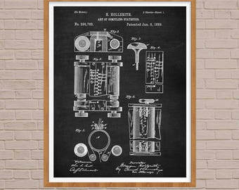 Vintage Computer Patent Print, Hollerith, Computer Science Art