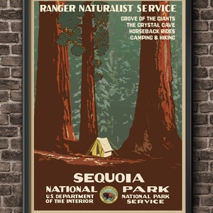 Sequoia National Park Retro Wall Art Climbing Travel Outdoorsy Gifts for Grandpa