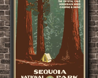 Sequoia National Park Retro Wall Art Climbing Travel Outdoorsy Gifts for Grandpa