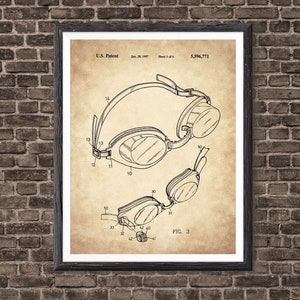 Swimming Patent Print Wall Art 1997, Swimming Poster, Swimming Goggles, Swimming Art, Swimmer