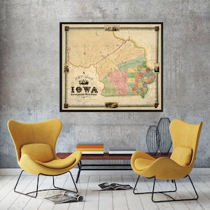 Old Map of Iowa 1845, Iowa State Map, Restoration Hardware Style Iowa Fine Art Print, Wall Map, Home Decor Gift