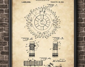 Cogwheel 1922 Patent Poster, Gears, Car Part Art, Mechanical Engineer, Mechanic Gift