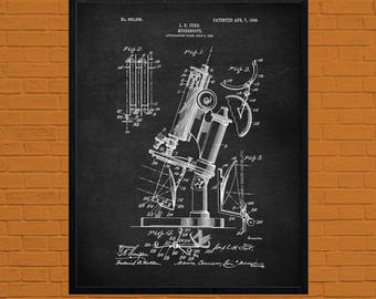 Vintage Microscope Patent Art Print, Science Decor