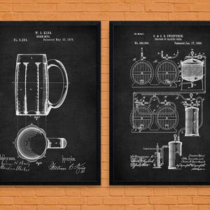 Mens Beer Gift for Him, Set Of 2, Vintage Beer Art, Man Cave Art, Beer Wall Decor, Beer Poster, Beer Brewery Decor, Kitchen Decor, Brewing