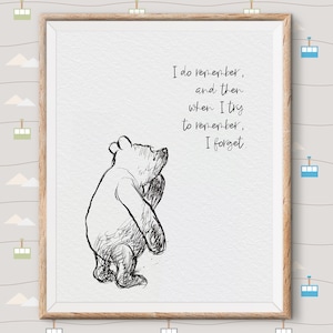 Winnie the Pooh Quotes, pooh bear classic vintage style poster print - I remember and I forget