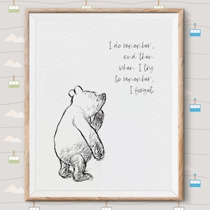 Winnie the Pooh Quotes, pooh bear classic vintage style poster print I remember and I forget image 1