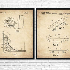 Skateboarding, set of 2, skateboard, skateboard art, skateboard wall art, skateboard decor, gift for him, patent poster, gift for her