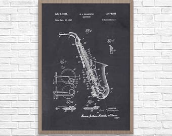 Saxophone Patent Print, Music Bar Decor, Saxophone Poster, Music Print, Patent Poster - DA0502 Wall Decor, Wall Art, Home Decor