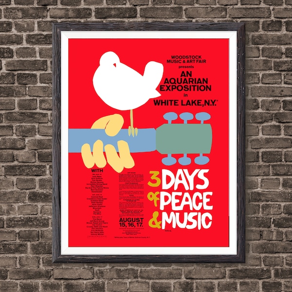 Cadeau de musique de Woodstock 1969 Affiche de concert