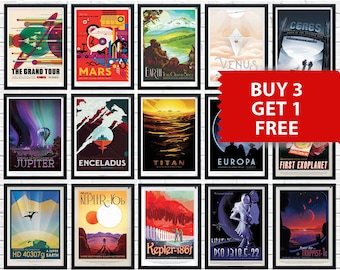 NASA Space Travel Poster, Vintage Style Planet Art Print