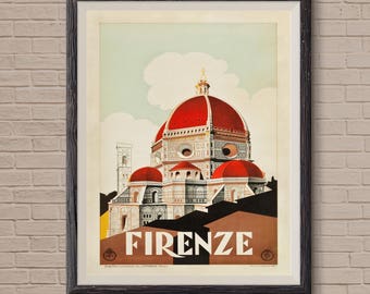 Vintage Florence Italy Travel Poster, Firenze Wall Art