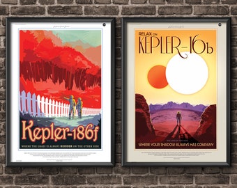 NASA Poster Wall Art Exoplanet Travel Posters Kepler Mission Set of 2, Space Poster, Space Art, Nasa Art, Nasa Space Poster, Home Decor