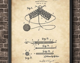 Knitting Needle Patent Print Art, Tricot Wall Art, Knitting Poster, Knit Decor, Knit Art, Couture