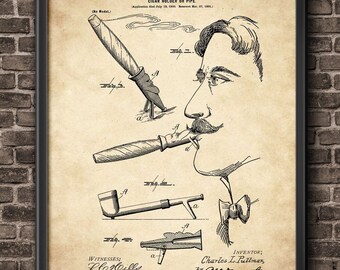 Cigar Patent Print Wall Art, Cigar Decor Mancave, Smoke Shop, Cigar Decor, Smoke Art, Smoke Poster