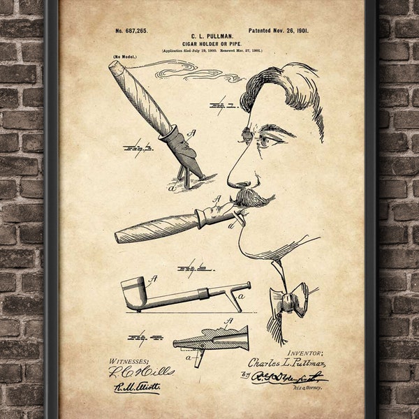 Cigar Patent Print Wall Art, Cigar Decor Mancave, Smoke Shop, Cigar Decor, Smoke Art, Smoke Poster