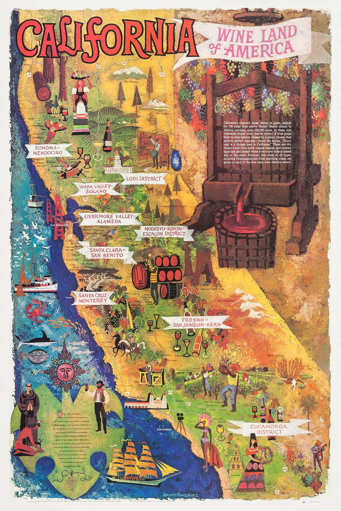 California Wine Land Wineries Poster for Wine Lover Etsy