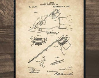 Vintage Tattoo Maschine Patent Druck, Tattoo Künstler Geschenk