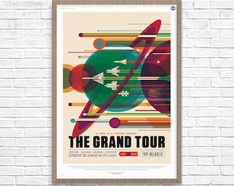 NASA Space Travel Poster, Grand Tour, Geek Decor