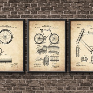 Bicycle Patent Prints Set, Bicycle Wall Art Posters, Cyclist Gift Idea, Cycling Wall Art, Vintage Bicycles Patent, EP03