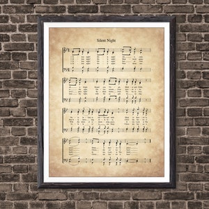 Silent Night Christmas Carol Art, Vintage 1818 Christmas Carol Music Sheet Christmas Carol Sheet Music, Music Room Decor