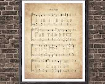 Silent Night Christmas Carol Art, Vintage 1818 Christmas Carol Music Sheet Christmas Carol Sheet Music, Music Room Decor