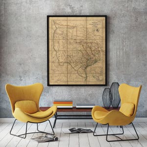 Texas Karte Wandkunst Vintage 1841, Antike Karte Historische Karte, Antike Restaurierung Hardware Stil Karte von Texas, Zustand Karte, Texas Karte