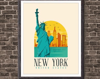 New York Art Print, Wall Art Prints, Home Decor, Office Art American Travel Poster, Gift for, Anniversary Wedding Gift