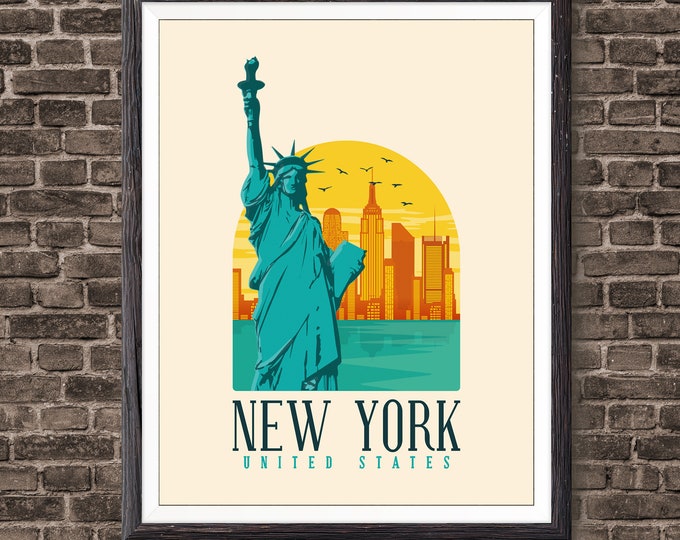 New York Art Print, Wall Art Prints, Home Decor, Office Art American Travel Poster, Gift for, Anniversary Wedding Gift