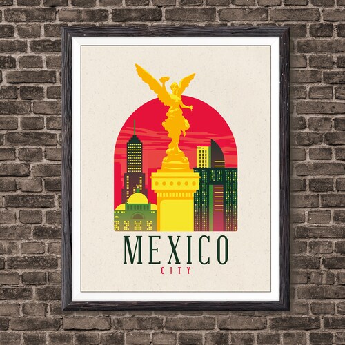 Mexico Travel Art Print Mexico City Skyline Vintage Travel Etsy