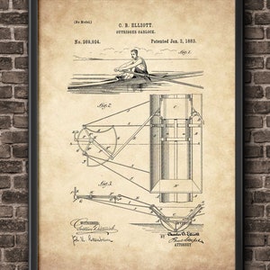 Rowing Patent Print Art, Crew Poster, Nautical Decor, Row Boat, Sculling Patent, Oar, Rowing Art, Rowing Decor